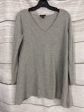 Eileen Fisher Gray Wool V Neck Long Sleeve Sweater Tunic Size XS